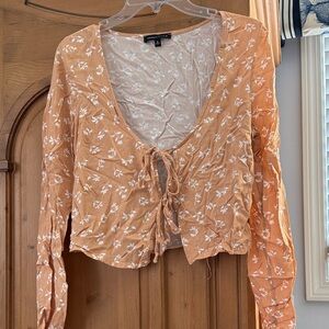 Kendall & Kylie Orange Floral Tie-Front Blouse